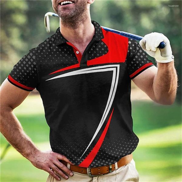 Polos pour hommes vacances homme chemises de golf été revers polo 3D imprimé décontracté mâle vêtements hauts bouton surdimensionné sport à manches courtes