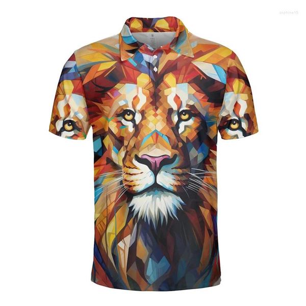 Polos para Hombre Camisa Polo con Estampado 3D De Leones Vintage Tops con Personalidad para Hombres Patrón De Pintura Animal Arte Manga Corta Camisetas Sueltas De Calle Ropa