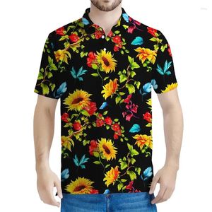 Polos masculin Vintage 3D Polo de tournesol imprimé pour hommes pour hommes fleur graphiques manches streetwear t-shirt femmes bouton d'été bouton