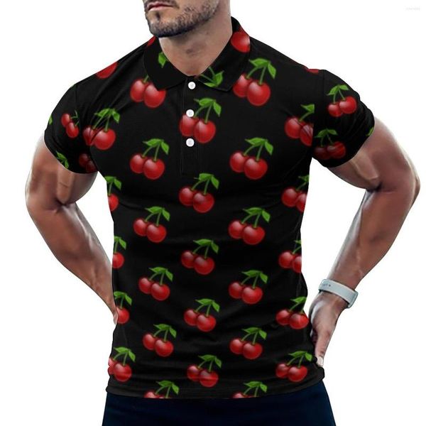 Polos pour hommes Vintage Cherry Print Casual T-Shirts Fruit Lover Polo Shirts Hommes Y2K Shirt Day Short Sleeve Imprimé Tops Grande Taille