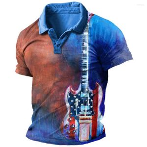 Polos masculinos vintage masculino camisas polo americano dia da independência casual homem feriado lapela botão roupas 3d impresso manga curta