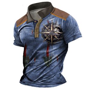 Men's Polos Vintage Polo Shirts 3d Print Compass Shirt Lapel Male Casual Golf Clothing Summer Man Short Sleeve TShirt Holiday Tee Top 230712