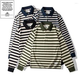 Polos para hombres Vintage Sailor's rayado Camisetas de polo para hombres Manga larga de otoño 230 gsm Camiseta de algodón pesado Topas machos