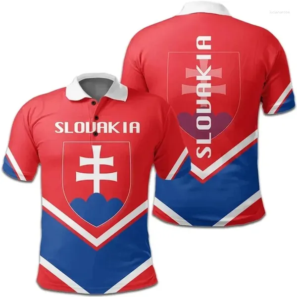 Polos Vintage de verano para hombre, Polo con estampado de bandera nacional de Eslovaquia en 3D, camisas estampadas con escudo de armas, ropa de moda para hombre