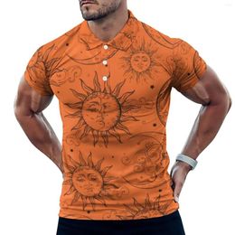 Polos para hombre Vintage Sun Moon Stars Camisetas casuales Orange Magic Celestial Polos Street Style Shirt Summer Mens Graphic Tops Plus Size