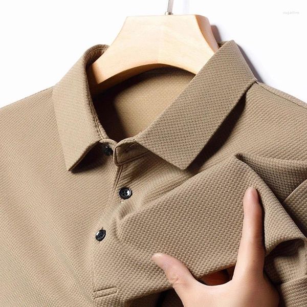 Polos masculins Waffle Casual Solid Long Sleeve Polo Fashion Top