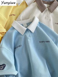 Polos pour hommes Chemise à gaufres Simple Casual T-shirt à manches courtes Unisexe Tendance d'été Hip Hop Preppy Top Femmes High Street Chic Y2k Tees