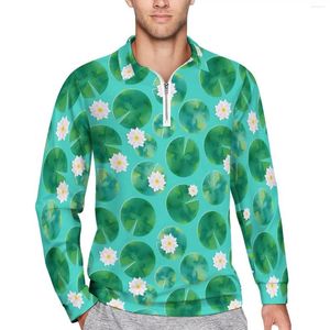 Polos para hombre, camisetas informales de agua, Polos de flores blancas, camisa novedosa para hombre, Top personalizado de manga larga de primavera de talla grande