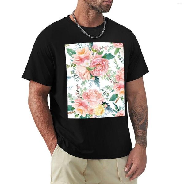 Polos para hombre Pintura de acuarela Exuberante primavera Floral Pastel Jardín Ramo Patrón Camiseta Camisetas gráficas Blusa Camisetas para hombre Anime