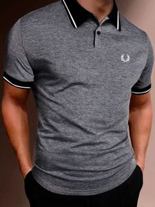 Mannen Polo Tarwe Oor Casual Korte Mouwen Polo Shirts Knop V-hals Tee Mannen Comfortabele Slanke Tops Zomer Kleding 230617