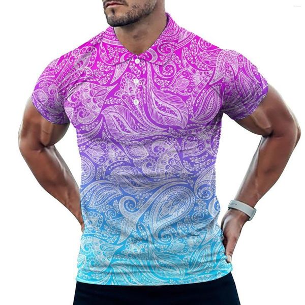 Polos para hombre, camisetas casuales de Paisley con flores blancas, camisetas polo estampadas, camisa de estilo callejero con cuello vuelto, Tops de diseño de verano de talla grande