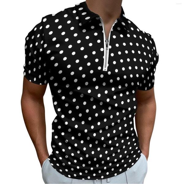 Polos pour hommes Blanc Polka Dot T-shirts décontractés Vintage Polo imprimé Polo Col rabattu Streetwear Homme Vêtements imprimés Plus Taille