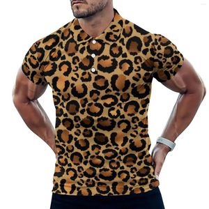 Polos pour hommes Polos décontractés pour animaux sauvages T-shirts à pois marron à manches courtes Chemise d'été rétro surdimensionnée Hauts cadeau