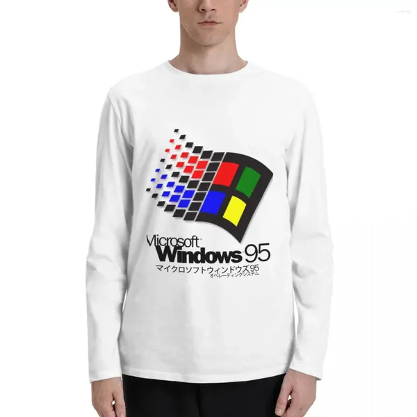 Polos pour hommes Windows 95 (blanc / sans nuages) T-shirts à manches longues Vêtements esthétiques Tops mignons Plus Taille Mens Graphic Hip Hop