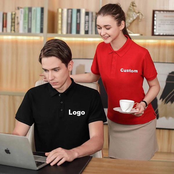 Polos para hombre y mujer, Polo con logotipo personalizado, Color sólido, holgado, de talla grande, camisas de manga corta, Top de algodón para verano, ropa de trabajo