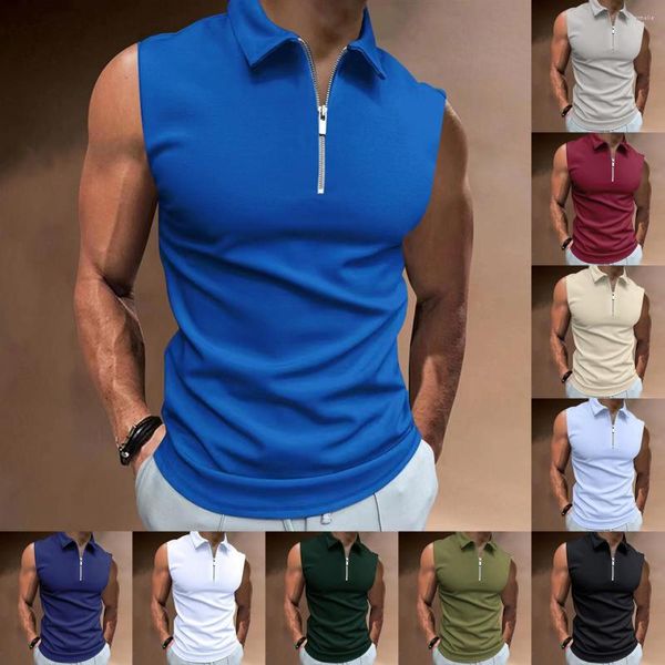 Polos para hombre Y2k 2023 verano sólido sin mangas Polo camisa diaria calle Casual moda cuello botón deporte transpirable camiseta sin mangas