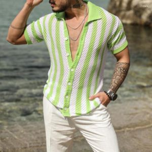 Polo's voor heren Y2K uitgehold shirt gebreide gestreepte patchwork Beach Casual korte mouwen zomermode rapel oversized
