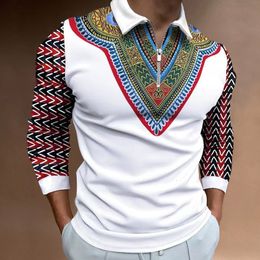Heren polo's Y2K lente oversized mode heren patchwork witte polo's shirts etnische print lange mouw polo t-shirt voor mannen Playeras Hombre 230617