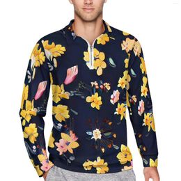 Polos pour hommes Jaune Floral Casual T-Shirts Vintage Flower Print Polo Shirt Hommes Y2K Printemps À Manches Longues Vêtements Personnalisés Grande Taille 4XL 5XL
