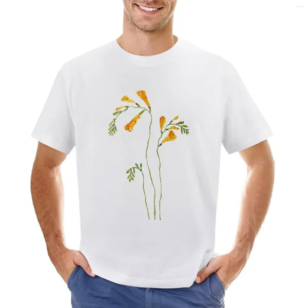 Polos pour hommes Jaune Orange Freesia Fleur Aquarelle T-shirt Douanes Concevoir votre propre Anime Plus Taille Tops Funnys Vêtements