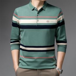 Polos para hombre Ymwmhu camisa de algodón para hombre de manga larga con solapa verde otoño Tops moda masculina ropa coreana Slim Fit camiseta 220908