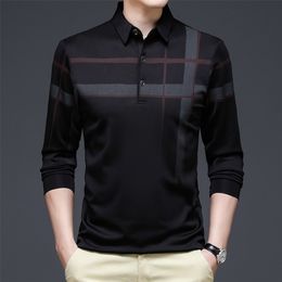 Polos pour hommes Ymwmhu Mode Noir Hommes Chemise À Manches Longues Rayé Automne Business Tshirt Streetwear Homme Vêtements Coréens 220908