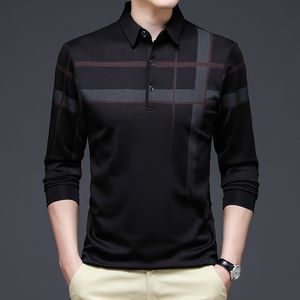 Polos pour hommes Ymwmhu Mode Noir Hommes Chemise À Manches Longues Rayé Automne Business T-shirt Streetwear Homme Vêtements Coréens 230211