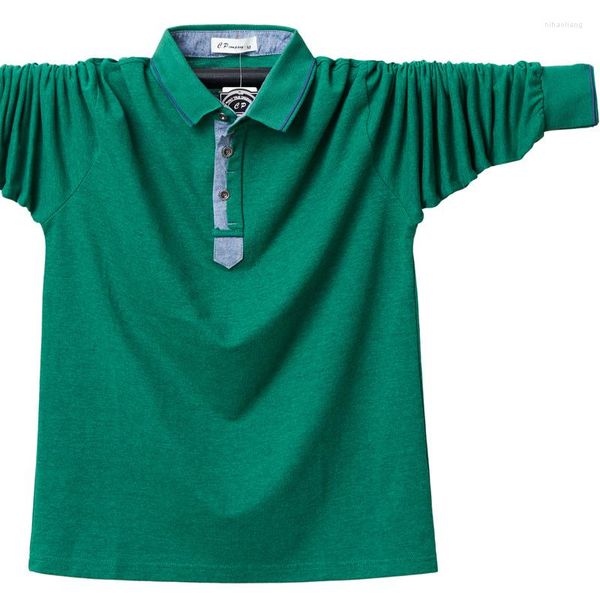 Polos pour hommes Chemise à revers pour jeunes, plus la taille des hommes d'affaires POLO tout coton décontracté marque dropship large corps manches longues