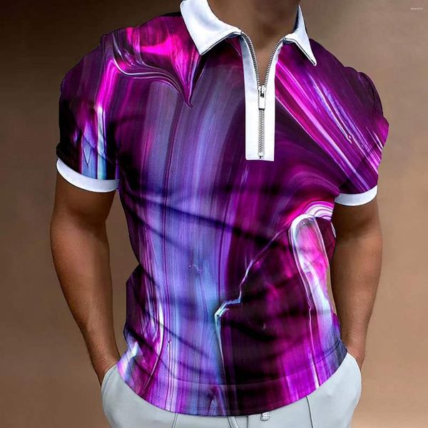 Polos pour hommes chemises à fermeture éclair manches courtes décontracté coupe ajustée basique à pois entraînement sport revers t-shirts hauts