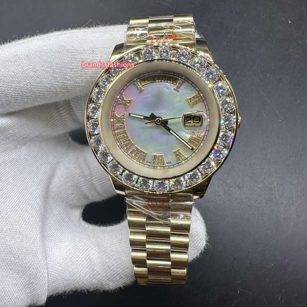 Montre d'affaires populaire pour hommes, boîtier en acier inoxydable doré, lunette en diamant plus grande, coque blanche, cadran mécanique