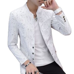 Heren print kleine pak jas jassen chinese stijl slanke staande kraag Zhongshan outfit knappe jas mannelijke pak jas 5XL6XL 220409