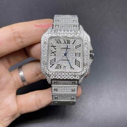 Heren Prong Set Hip Hop Diamond Watches Nieuwste roestvrijstalen volledig automatische mechanische sporthorloges232t