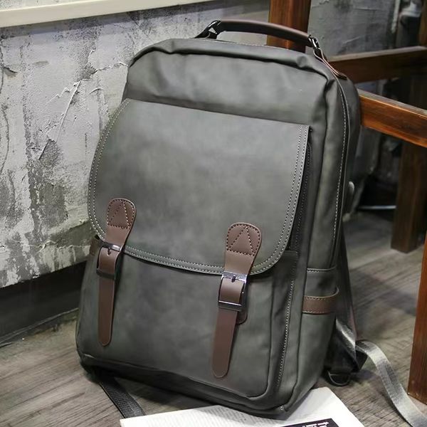 Sac à dos en PU pour hommes, chargement USB, grande capacité, rétro carré, pour loisirs en plein air