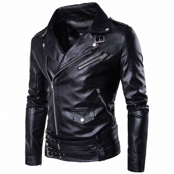 Veste en cuir PU pour hommes avec col à revers zippé, vestes de moto décontractées, manteaux vintage, vêtements d'extérieur chauds épais, nouveau, punk rock, Win c7B4 #