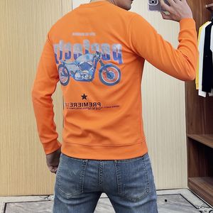 Jersey para hombre Sudaderas de felpa Impresión de motocicleta Sudaderas con capucha naranja Otoño Invierno Tendencia de moda Casual Cuello redondo Ropa para hombre M-5XL