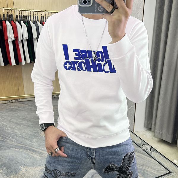 Jersey para hombre Sudaderas con letras simples Otoño Invierno Camiseta de manga larga Sudaderas de lujo Tendencia de moda casual delgada Ropa de suéter blanco M-5XL