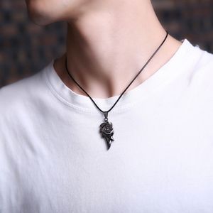 Heren Punk Dragon Flame Hanger Ketting Titanium Rvs Cool Lederen Touw Ketting Kettingen Sieraden Gift