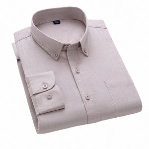 Chemises à manches pour hommes Pure Cott Oxford Lg Imitati Lin Poche unique Confortable Casual Fi Slim Fit Butt Down Chemises m5p1 #
