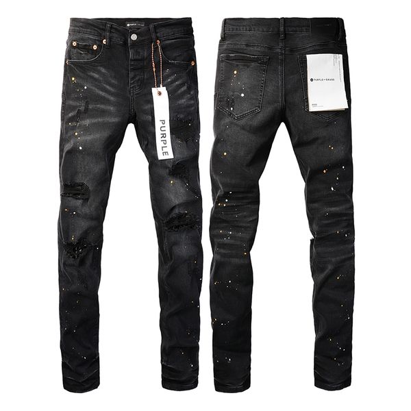 Jeans de marca púrpura para hombres Diseñador de moda para hombres y mujeres y tendencia de ocio High Street Retro Marca desgastada Agujero de verano Nuevos jeans lavados con molino de piedra bordado NO2