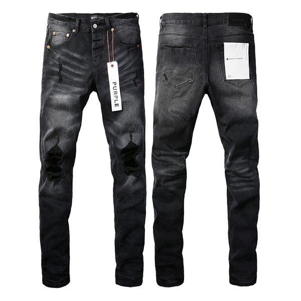 Jeans de marca púrpura para hombres Diseñador de moda para hombres y mujeres y tendencia de ocio High Street Retro Marca desgastada Agujero de verano Nuevos jeans lavados con molino de piedra bordado NO14