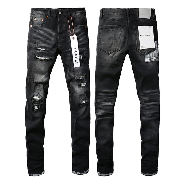 Jeans de marca púrpura para hombres Diseñador de moda para hombres y mujeres y tendencia de ocio High Street Retro Marca desgastada Agujero de verano Nuevos jeans lavados con molino de piedra bordado NO5