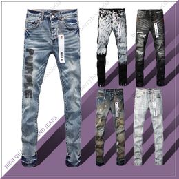 Heren Purple Jeans Brand High Street Slim Hole Hip-Hop Jeans Street Wear Men's Designer Meer Advanced Pants Purple Luxury Brand Men's Fashion Pants topkwaliteit.
