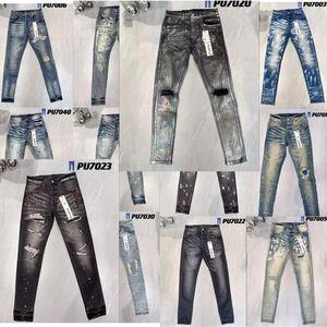 Paarse jeans voor heren designer PL88587 Ripped Biker Slim Straight Skinny Pants Designer True Stack Fashion Jeans Trend Brand Vintage Pant paarse merkjeans