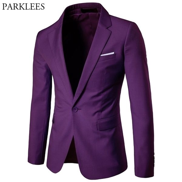 Mens Purple One Bouton Slim Fit Costume Blazer Printemps Mariage Business Tuxedo Blazer Veste Hommes Costume Homme Mariage 6XL 201104