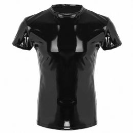 Heren PVC Lederen T-shirt Wetlook Stretch Tops Mannelijke Sexy Latex Clubwear voor Bar Club Toneelkostuum Spier Strakke T-shirts Top K267 #