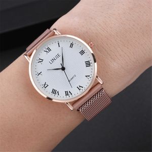 Montre à Quartz pour hommes, chiffres romains, cadran rond, maille en acier inoxydable, minimaliste, 2022