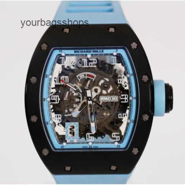 Reloj de pulsera de cuarzo para hombre Reloj de pulsera suizo RM Rm30 Argentina Azul Negro Carbono Fecha hueca Almacenamiento dinámico Hombres 5JGO