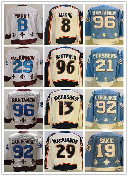 Maillot de hockey rétro inversé 2023 pour hommes 8 Cale Makar 29 Nathan MacKinnon 92 Gabriel Landeskog 96 Mikko Rantanen Valeri Nichushkin # 19 Maillots Joe Sakic Vintage CCM