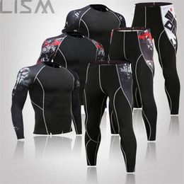 Heren Sneldrogend Sportkleding Compressie Kleding Fitness Training Pak Thermisch Ondergoed Leggings MMA Rashgard Sports Suit 211108