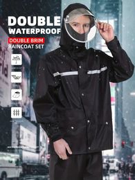 Regenpak voor heren, waterdicht, slijtvast jack met capuchon en waterblokkerende broek, regenjasset voor heren Dames Outdoor All-Sport